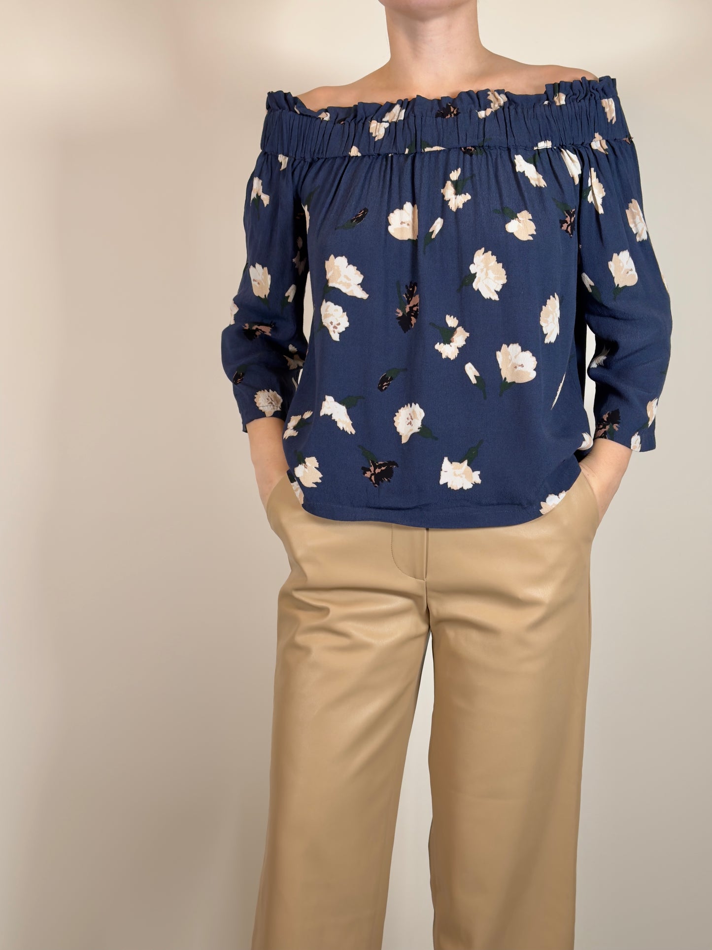 GANNI Off-The-Shoulder Blouse blue