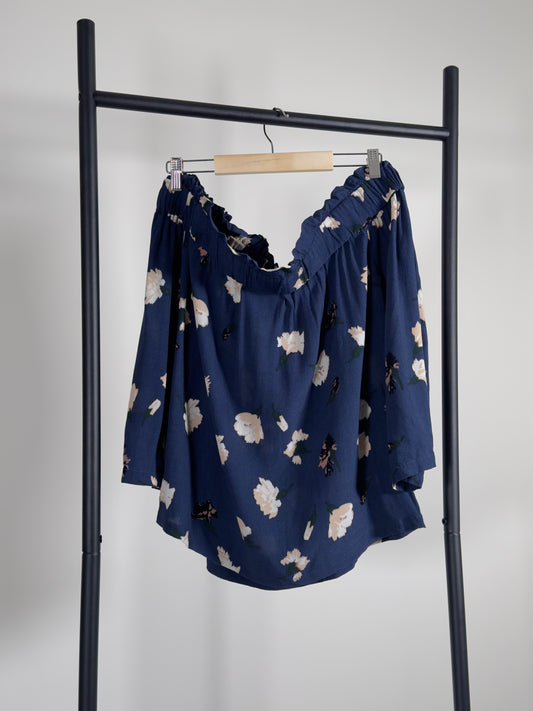 GANNI Off-The-Shoulder Blouse blue