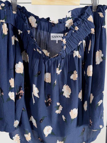 GANNI Off-The-Shoulder Blouse blue