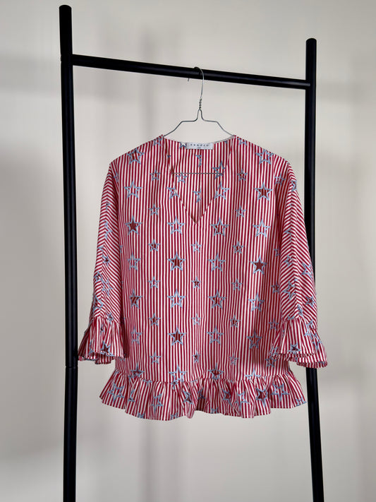 Sandro Paris Striped Top red white 