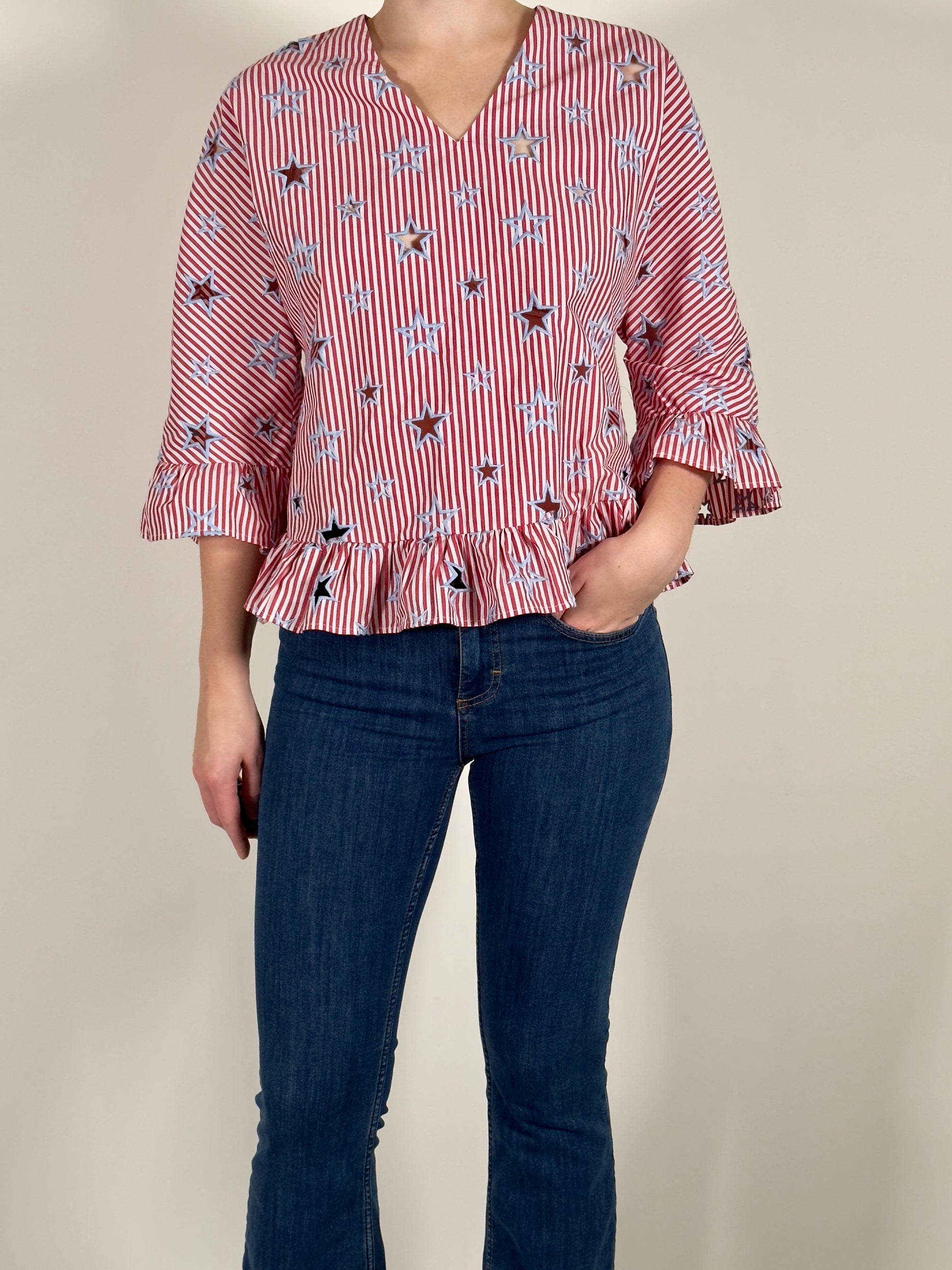 Sandro Paris Striped Top red white 